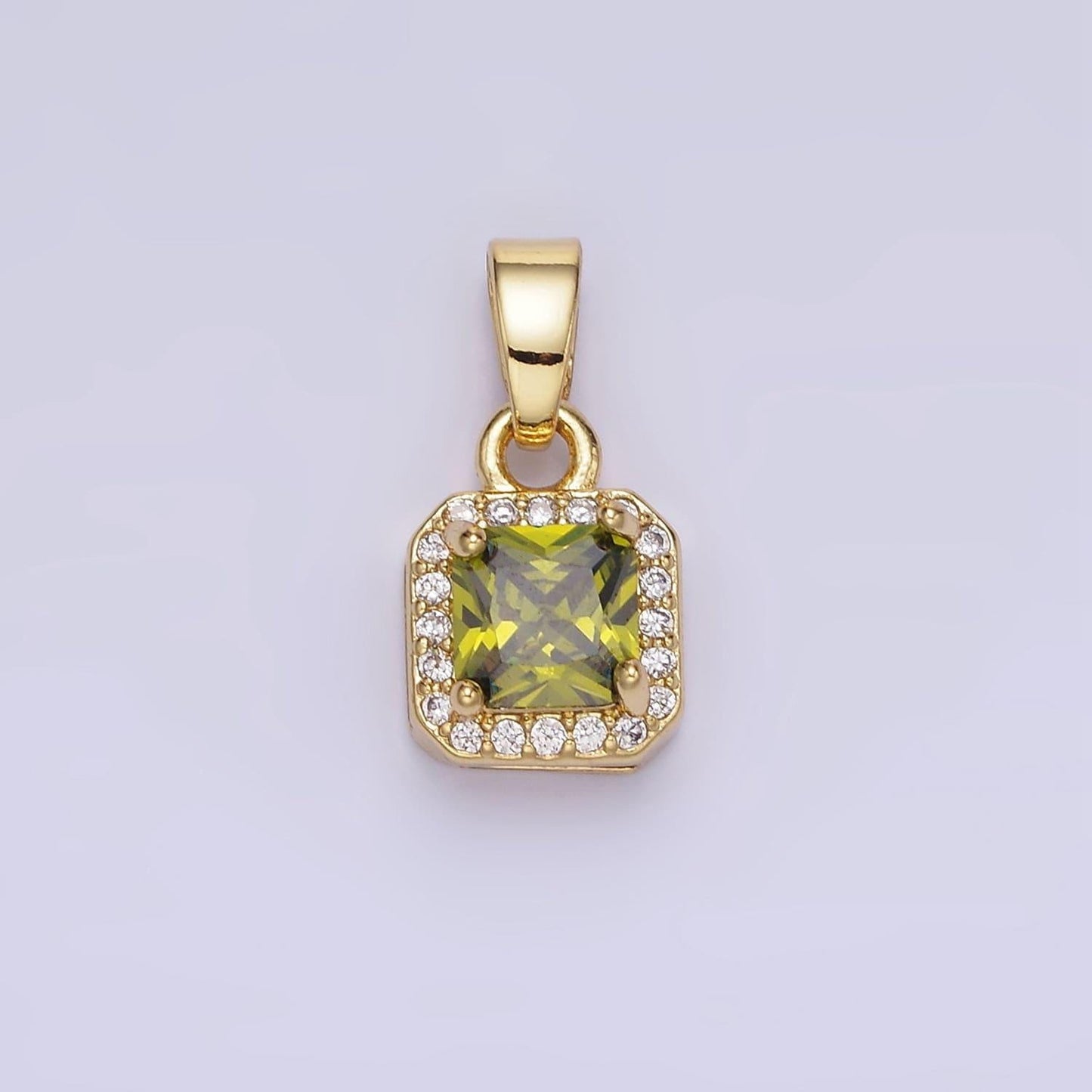 24k gold filled square multifaceted cubic zirconia stone personalized tag add-on charm birthstone charm earring bracelet supply | aa-1297