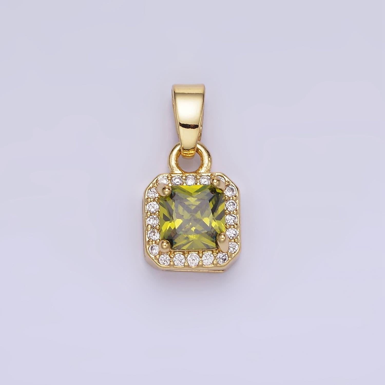 24k gold filled square multifaceted cubic zirconia stone personalized tag add-on charm birthstone charm earring bracelet supply | aa-1297