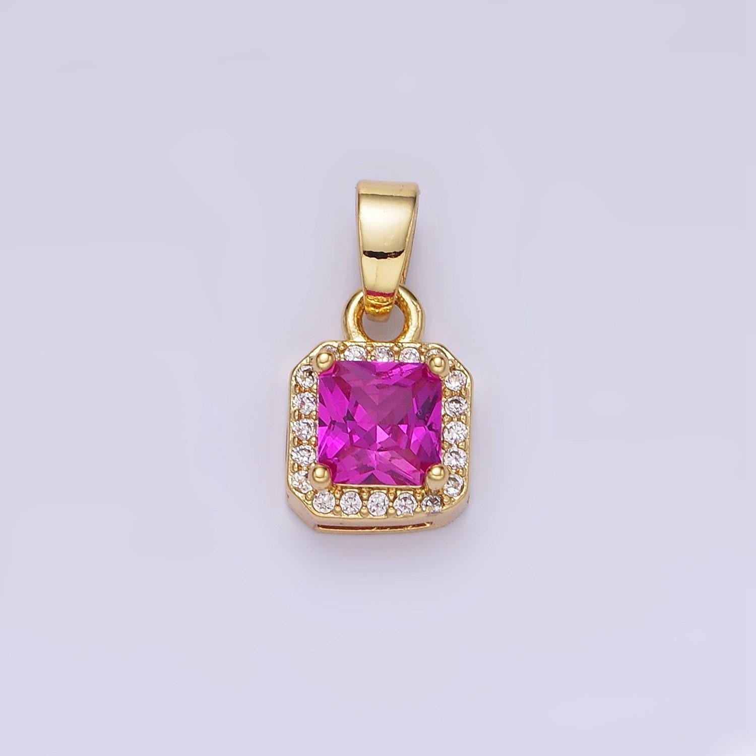 24k gold filled square multifaceted cubic zirconia stone personalized tag add-on charm birthstone charm earring bracelet supply | aa-1297