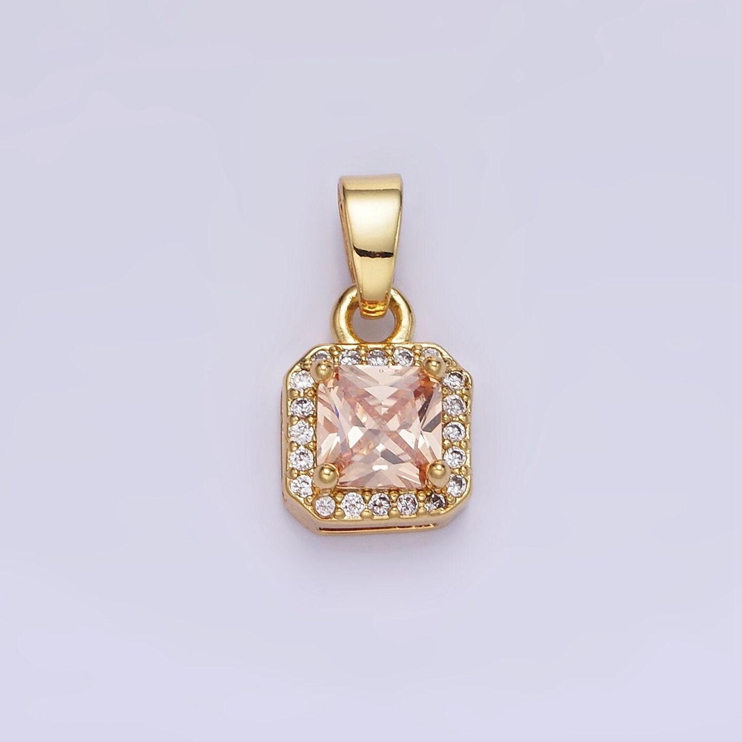 24k gold filled square multifaceted cubic zirconia stone personalized tag add-on charm birthstone charm earring bracelet supply | aa-1297
