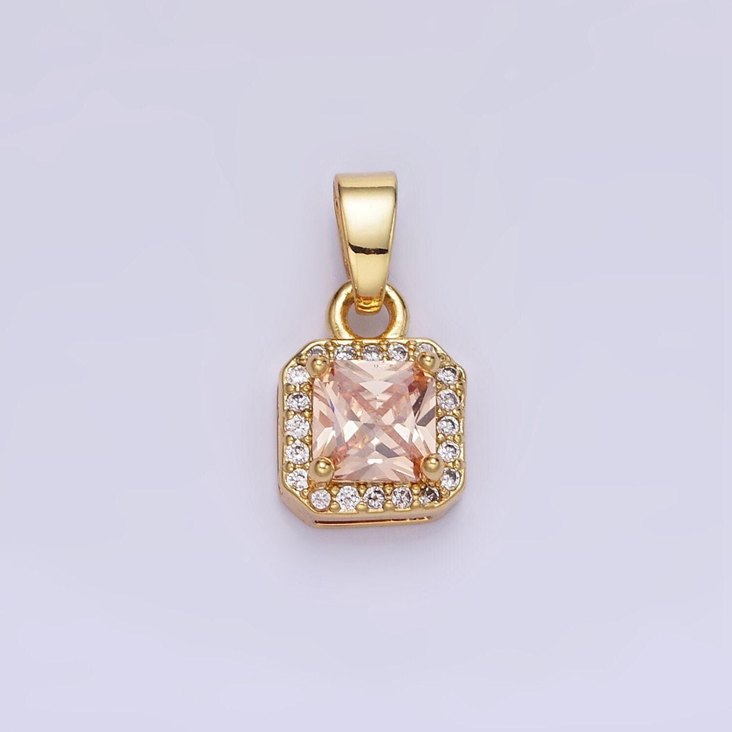 24k gold filled square multifaceted cubic zirconia stone personalized tag add-on charm birthstone charm earring bracelet supply | aa-1297