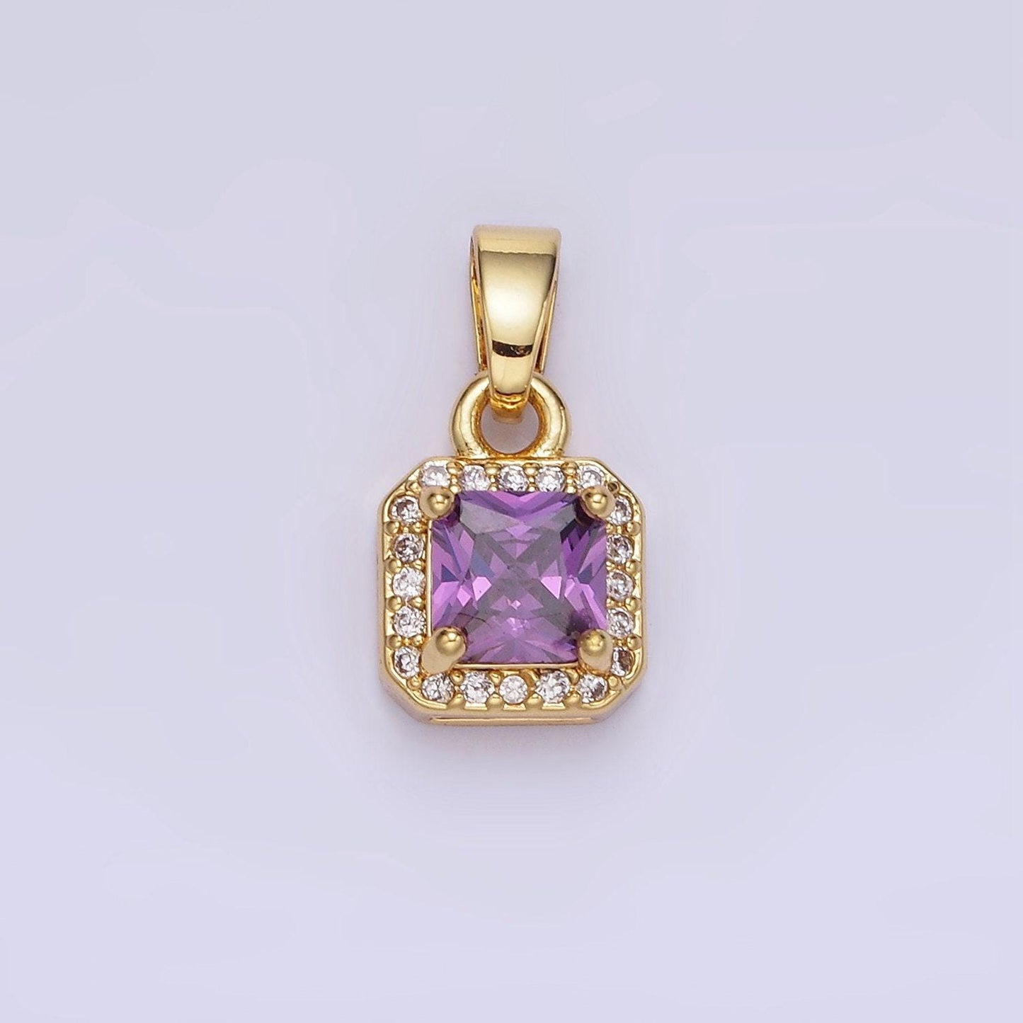 24k gold filled square multifaceted cubic zirconia stone personalized tag add-on charm birthstone charm earring bracelet supply | aa-1297