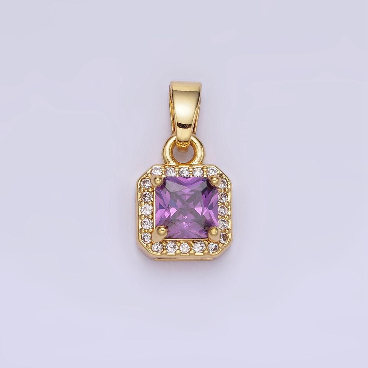 24k gold filled square multifaceted cubic zirconia stone personalized tag add-on charm birthstone charm earring bracelet supply | aa-1297