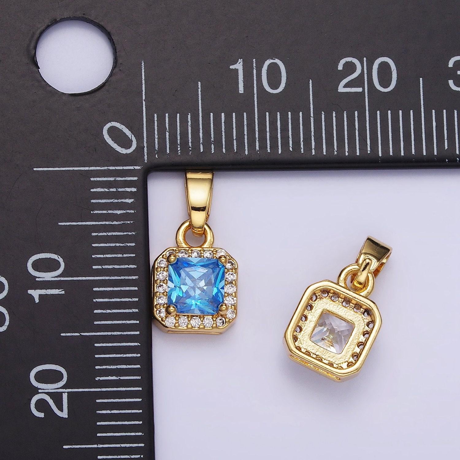 24k gold filled square multifaceted cubic zirconia stone personalized tag add-on charm birthstone charm earring bracelet supply | aa-1297