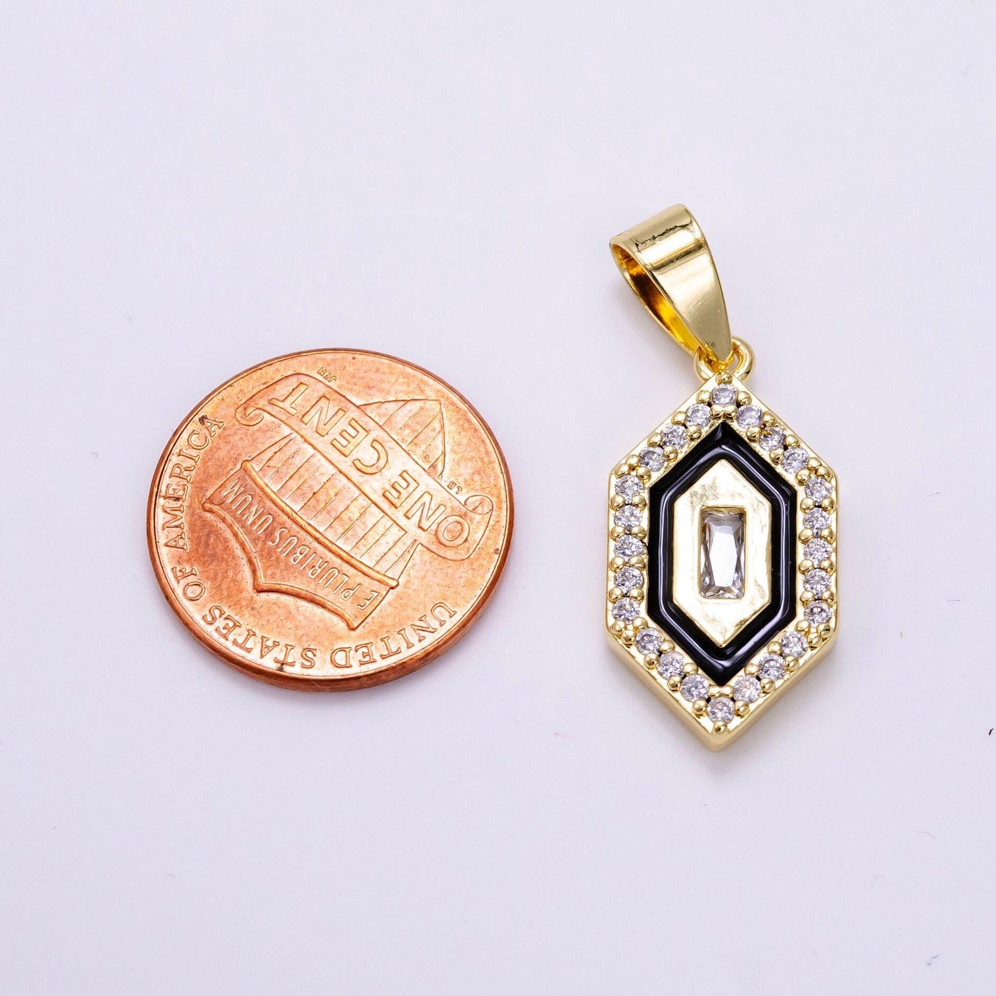 Mini black enamel hexagon charm dainty 14k gold filled cz charm add on jewelry pendants cubic zirconia medallion charm aa-1266