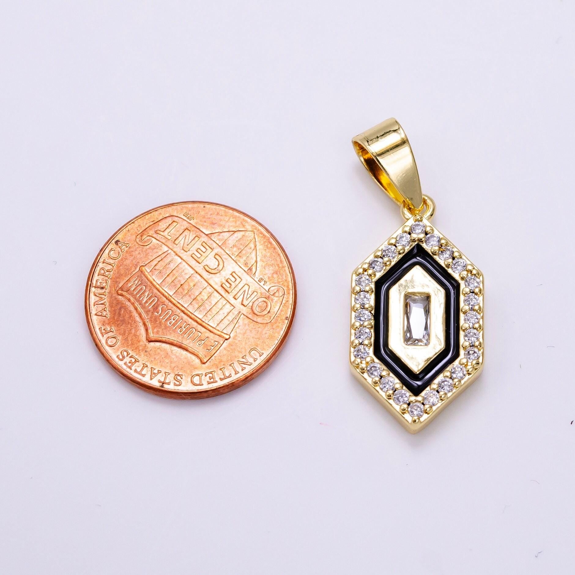 Mini black enamel hexagon charm dainty 14k gold filled cz charm add on jewelry pendants cubic zirconia medallion charm aa-1266