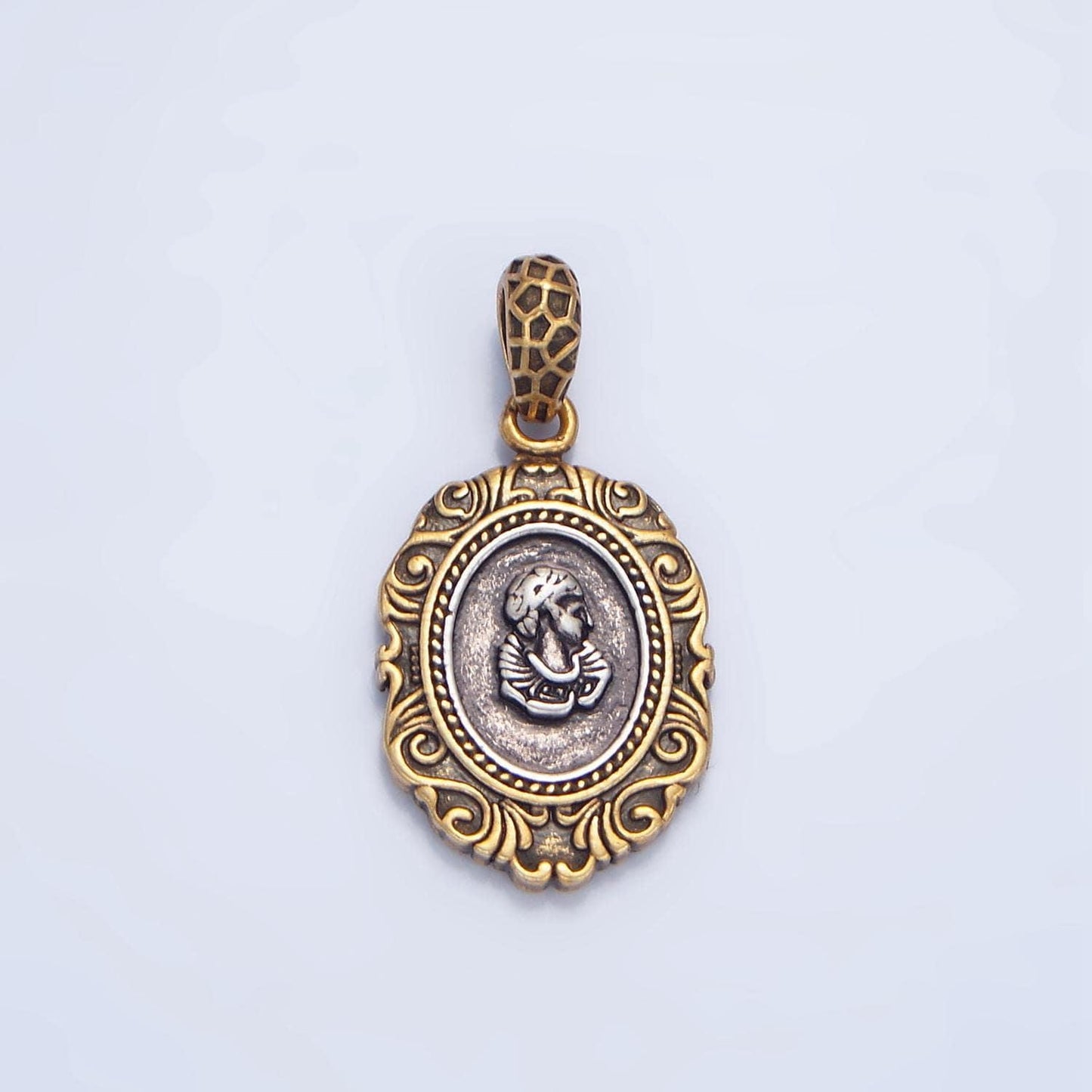 Ancient female greek head oval 14k gold filled pendant | aa-126