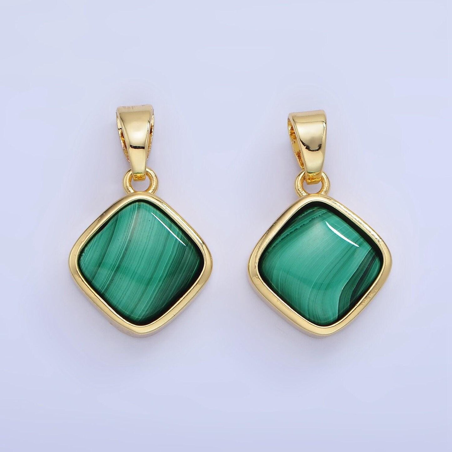 14k gold filled malachite rhombus bezel pendant | aa-1253