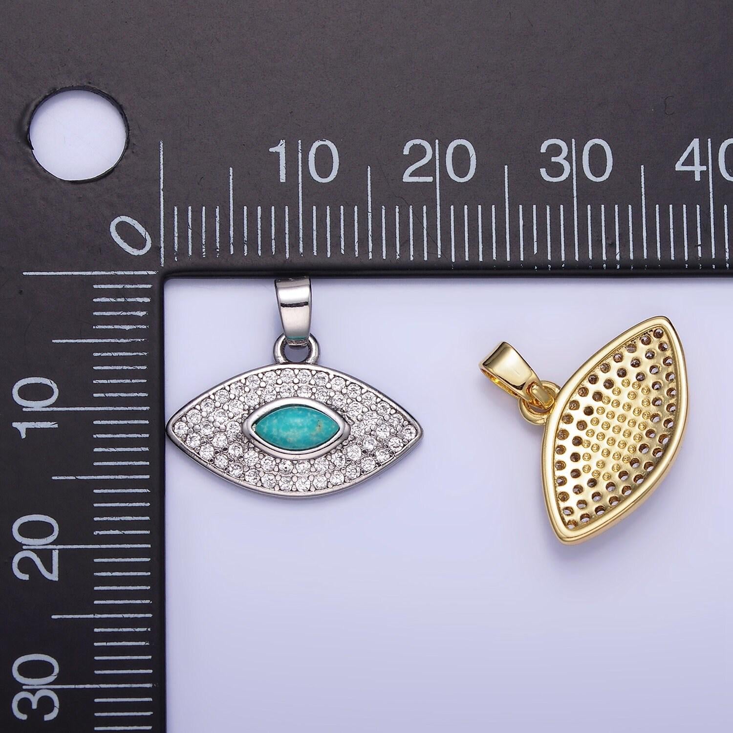 14k gold filled turquoise stone with micro pave clear cz evil eye charm for bracelet necklace pendant | aa1252
