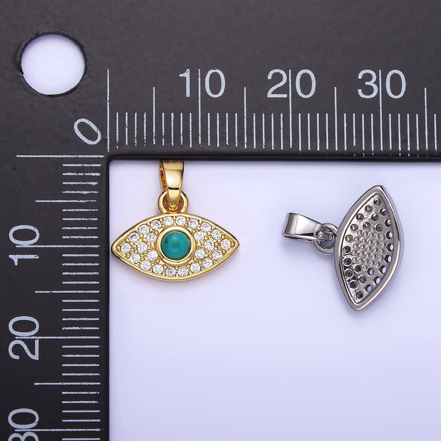 Mini 14k gold filled turquoise stone with micro pave clear cz evil eye charm for bracelet necklace pendant | aa1252
