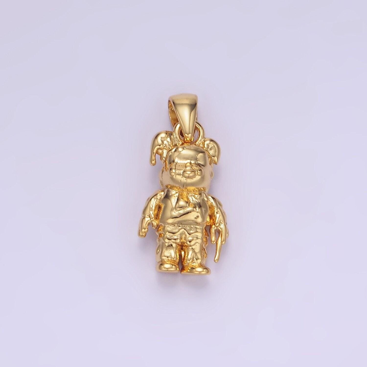 Gold teddy bear animal add-on charm in gold & silver | aa1246