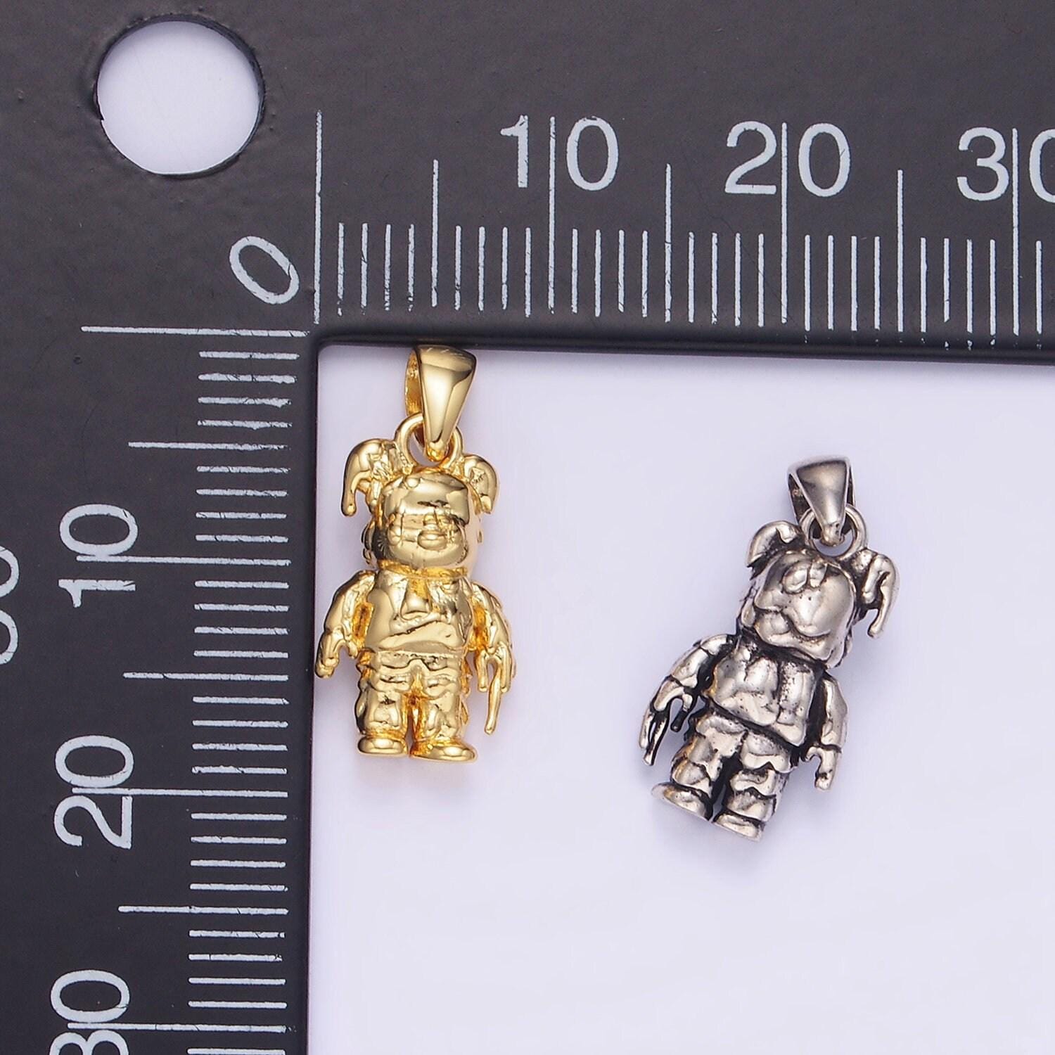 Gold teddy bear animal add-on charm in gold & silver | aa1246