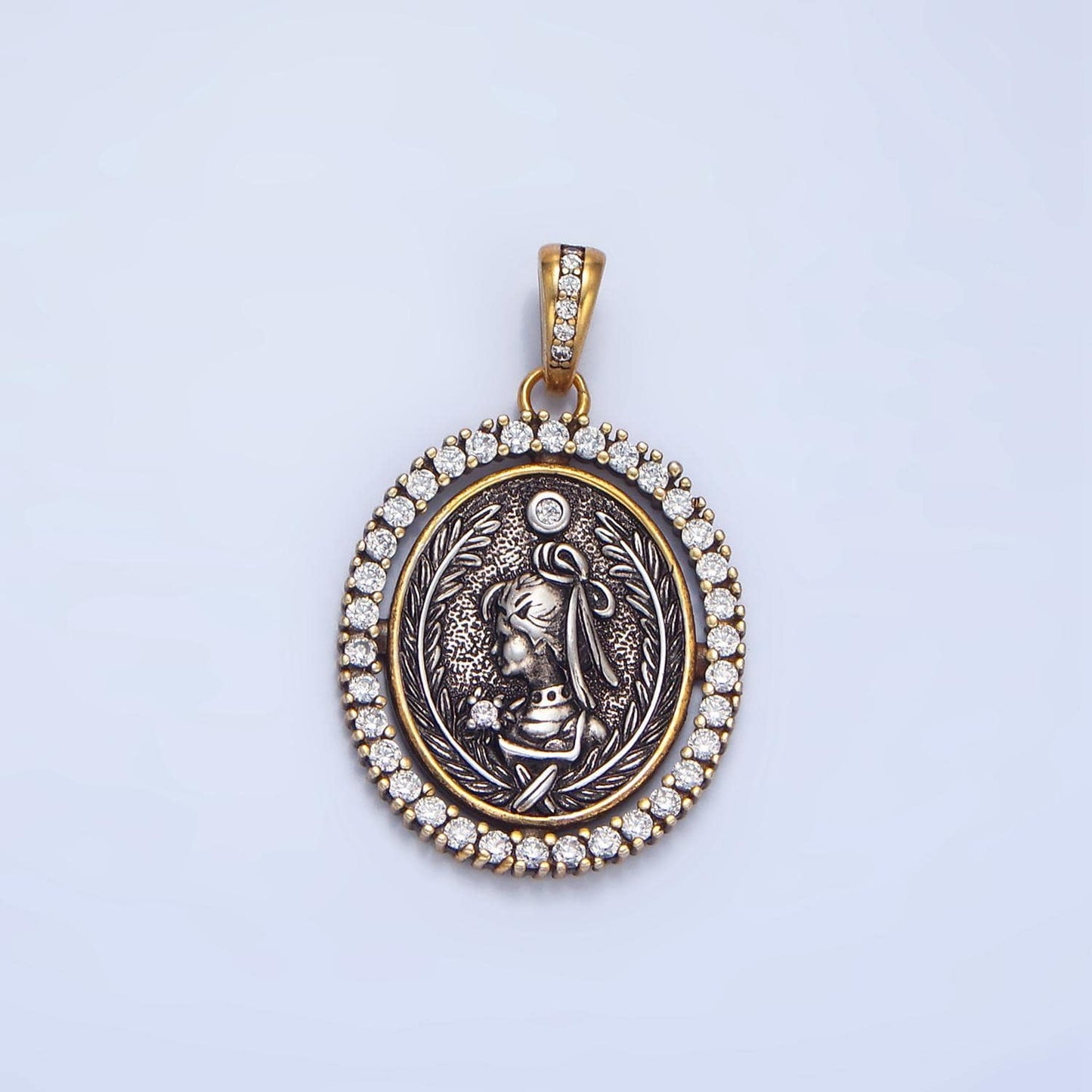 Ancient royal lady cz outline oval 24k gold filled pendant | aa-124