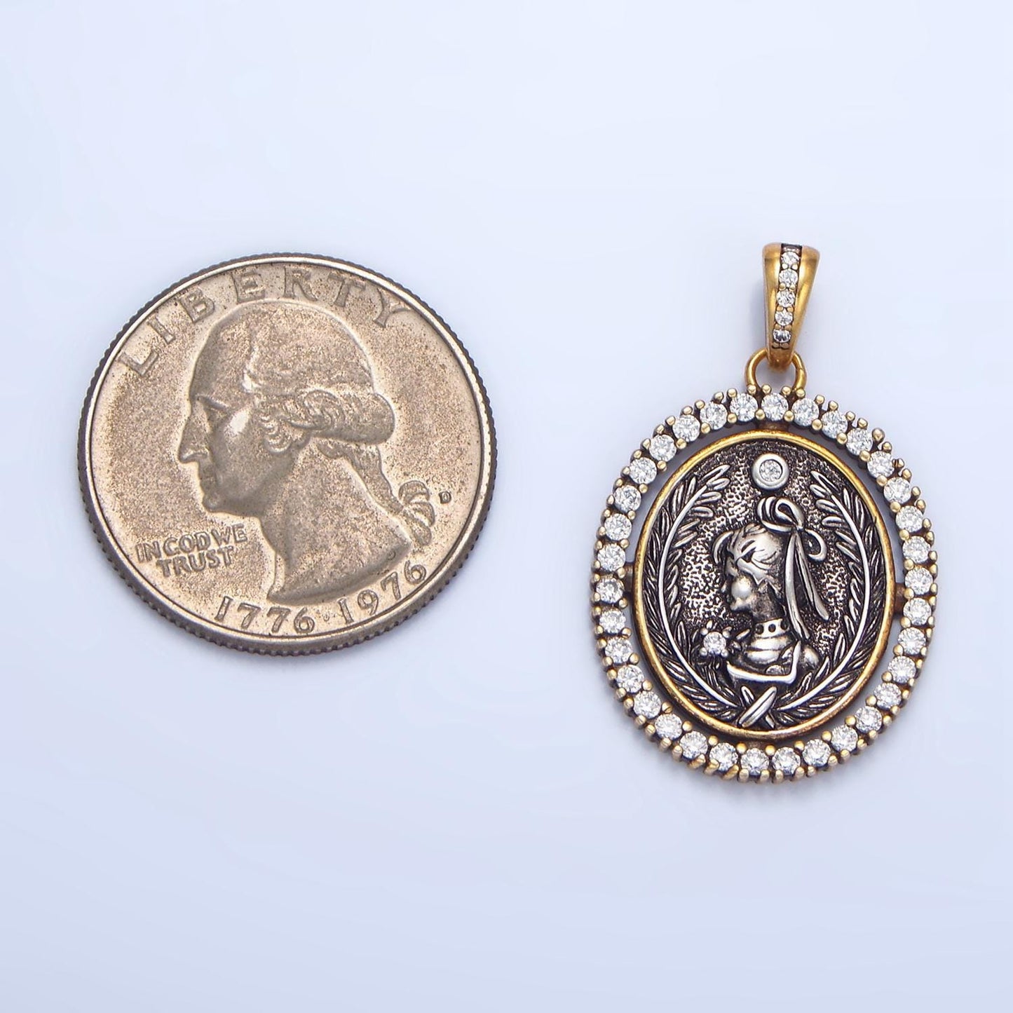 Ancient royal lady cz outline oval 24k gold filled pendant | aa-124