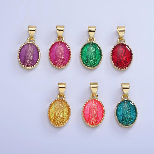 14k gold filled our lady of guadalupe charm virgin mary color resin pendant catholic bijoux oval religious charm | aa1239