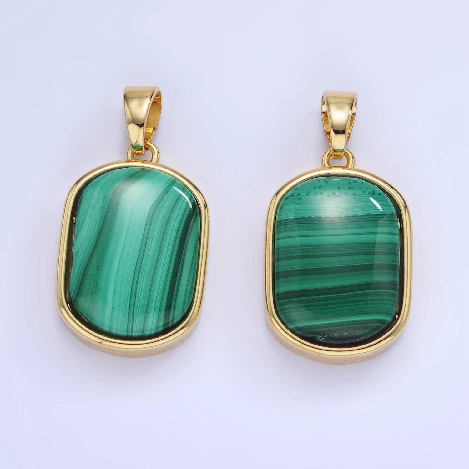 14k gold filled 29mm green malachite oval tag bezel charm | aa1237