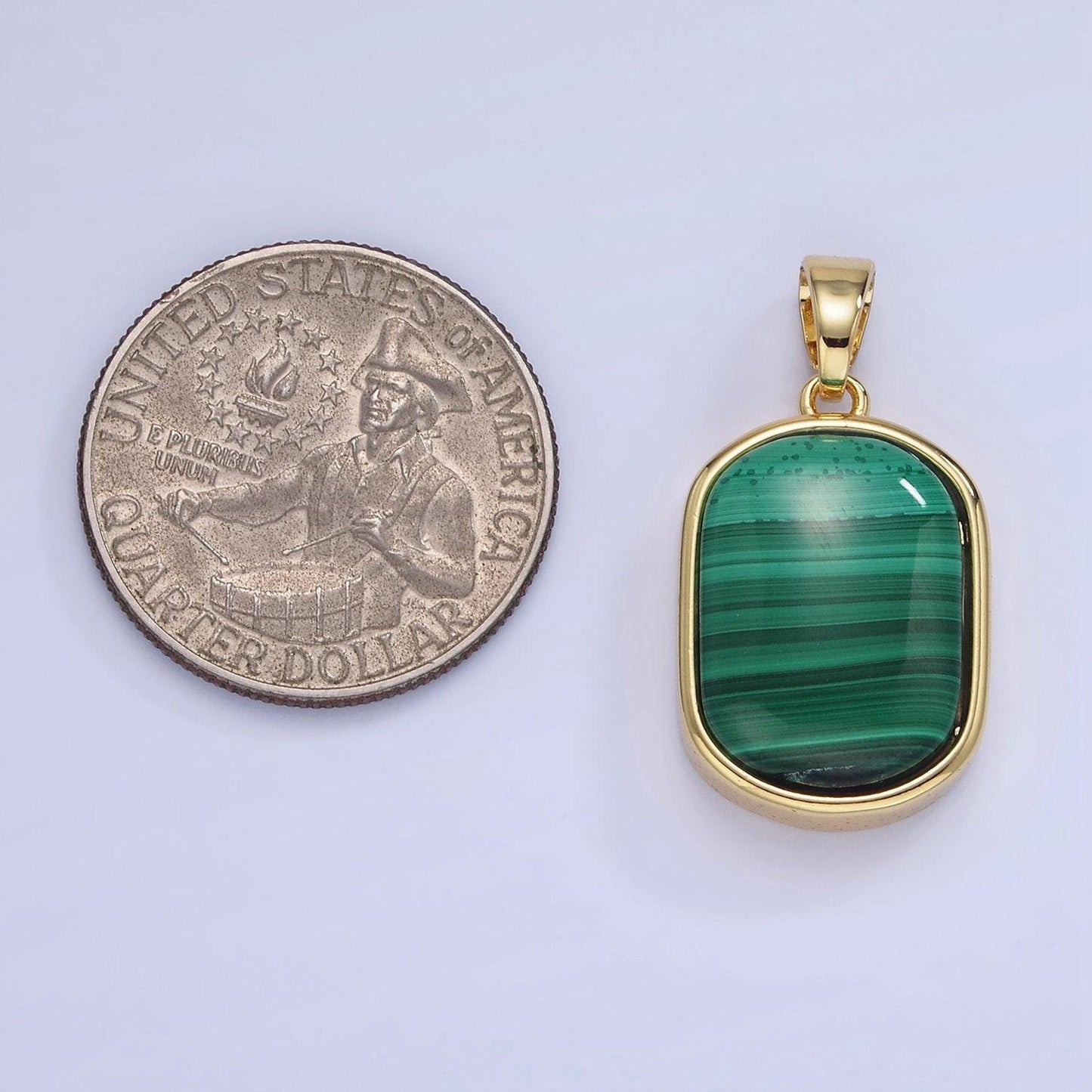 14k gold filled 29mm green malachite oval tag bezel charm | aa1237