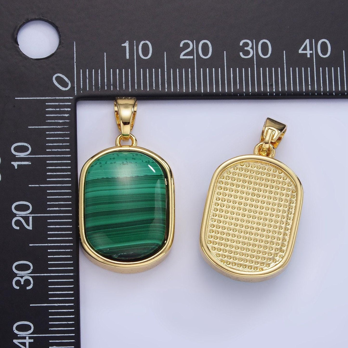14k gold filled 29mm green malachite oval tag bezel charm | aa1237