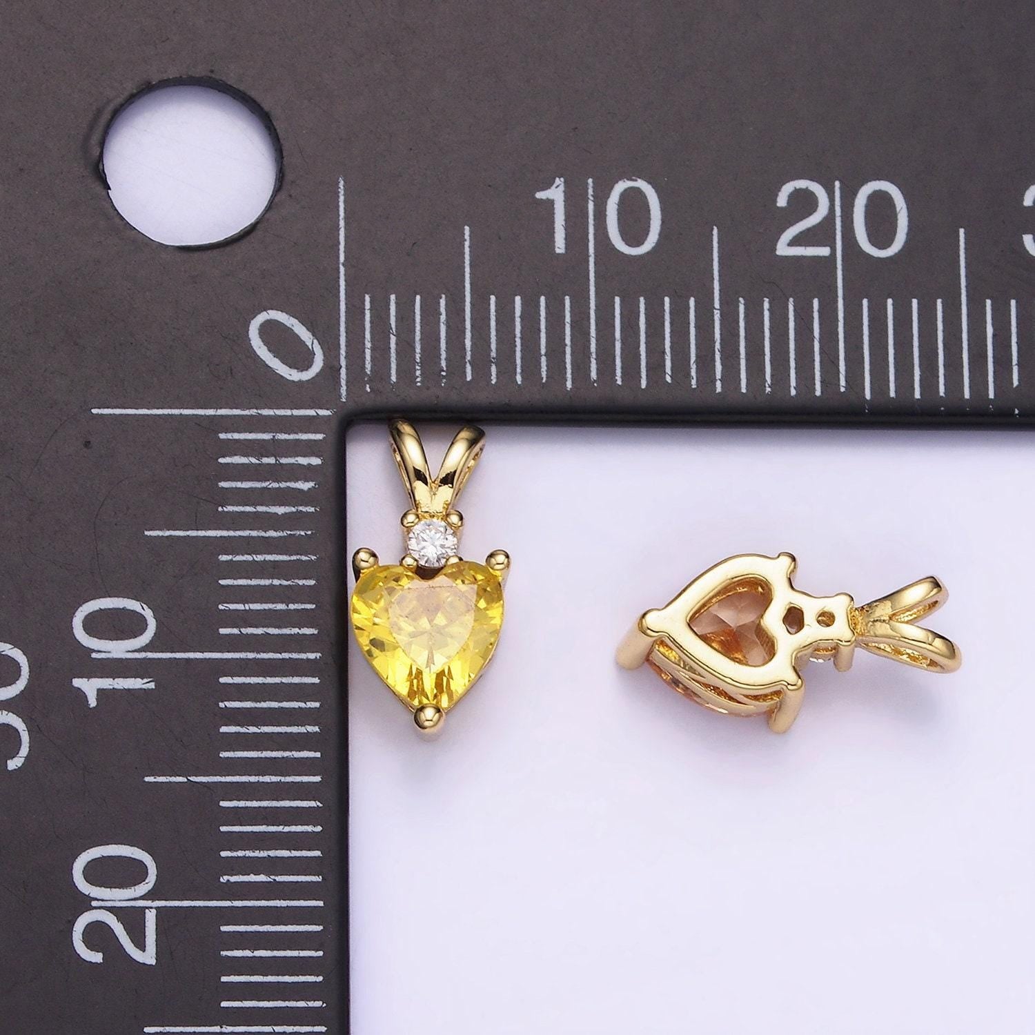 14k gold filled cz heart birthstone double bail pendant in gold & silver | aa-1219 - aa-1230