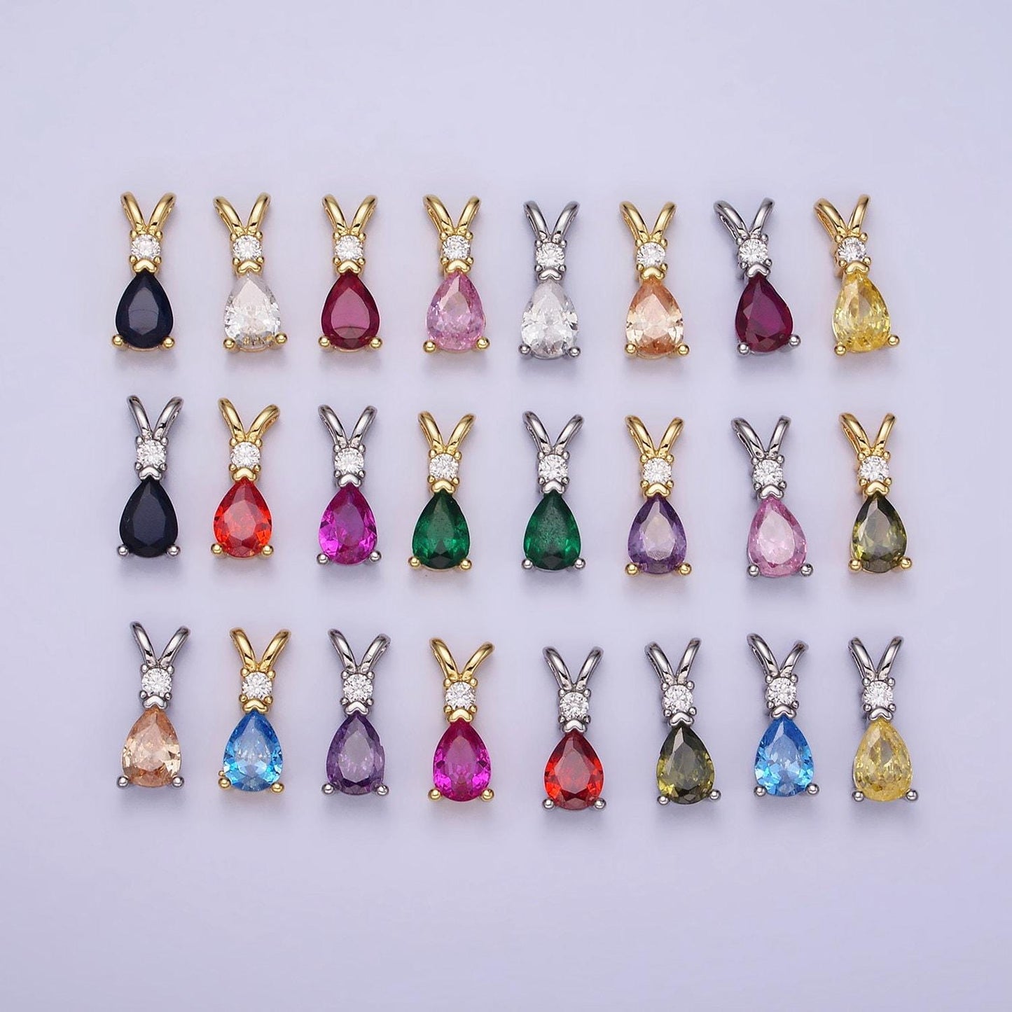 14k gold filled cz teardrop birthstone double bail pendant in gold & silver | aa1207 - aa1218