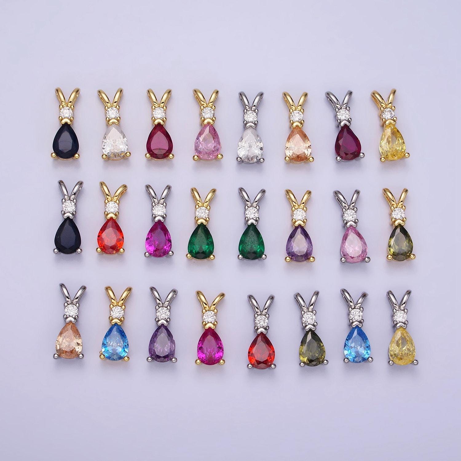 14k gold filled cz teardrop birthstone double bail pendant in gold & silver | aa1207 - aa1218
