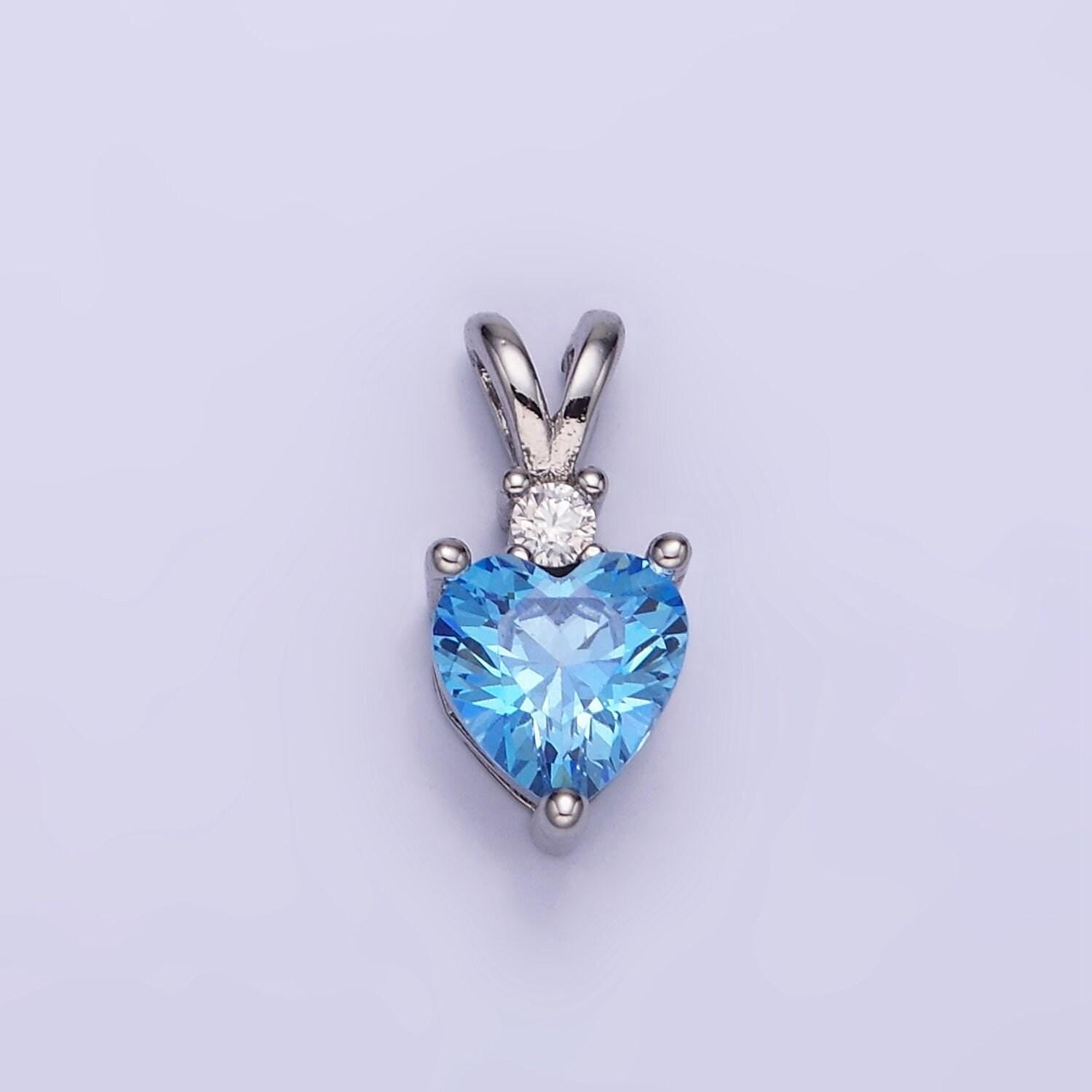 14k gold filled cz heart birthstone double bail pendant in gold & silver | aa-1219 - aa-1230