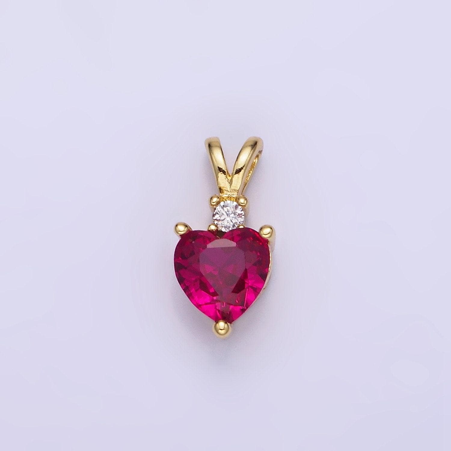 14k gold filled cz heart birthstone double bail pendant in gold & silver | aa-1219 - aa-1230