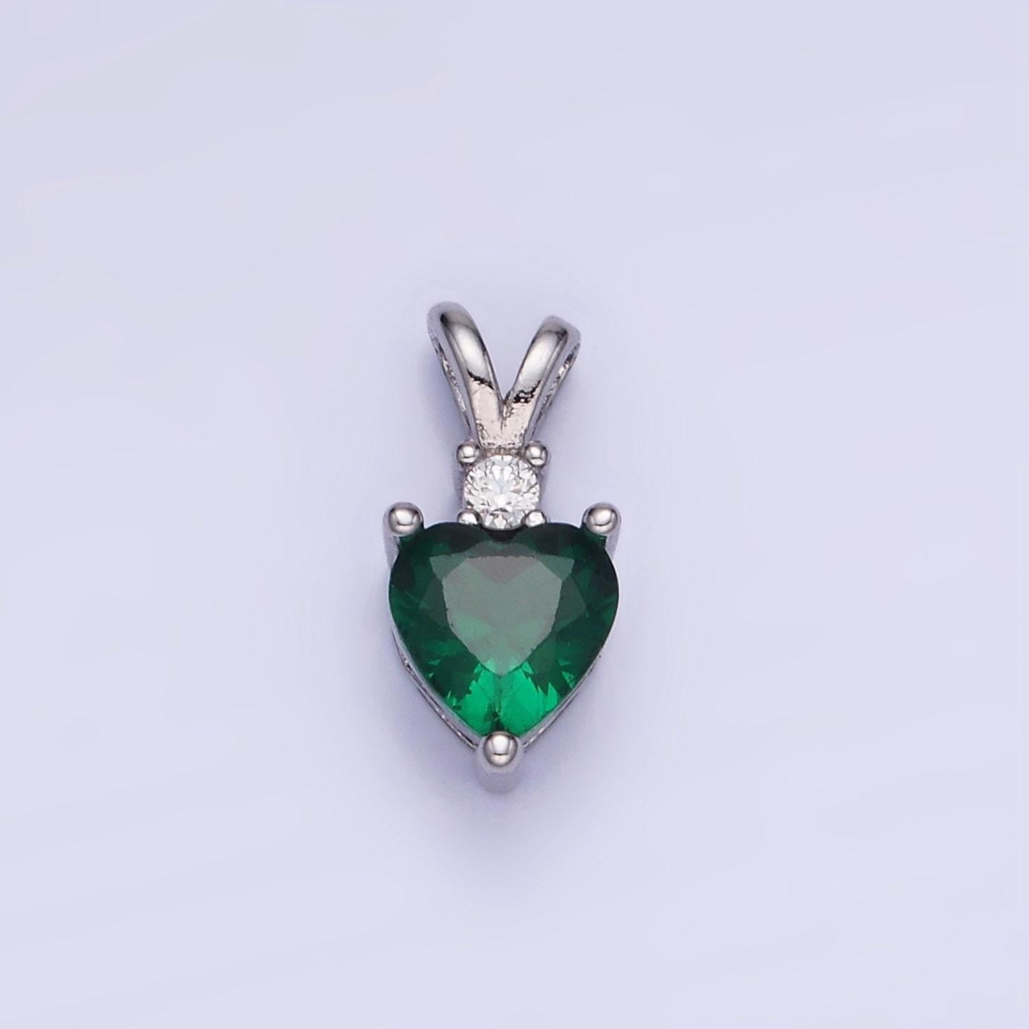 14k gold filled cz heart birthstone double bail pendant in gold & silver | aa-1219 - aa-1230