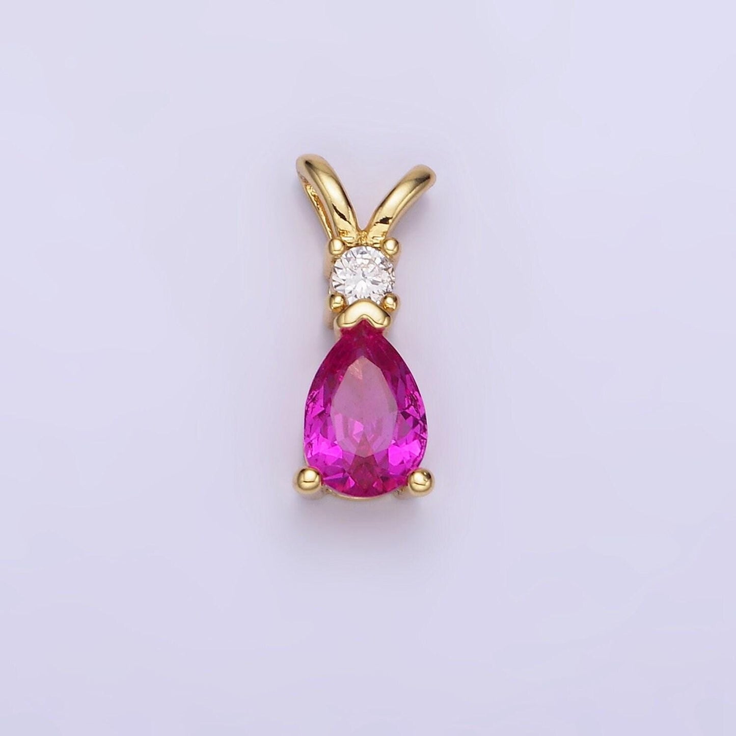 14k gold filled cz teardrop birthstone double bail pendant in gold & silver | aa1207 - aa1218
