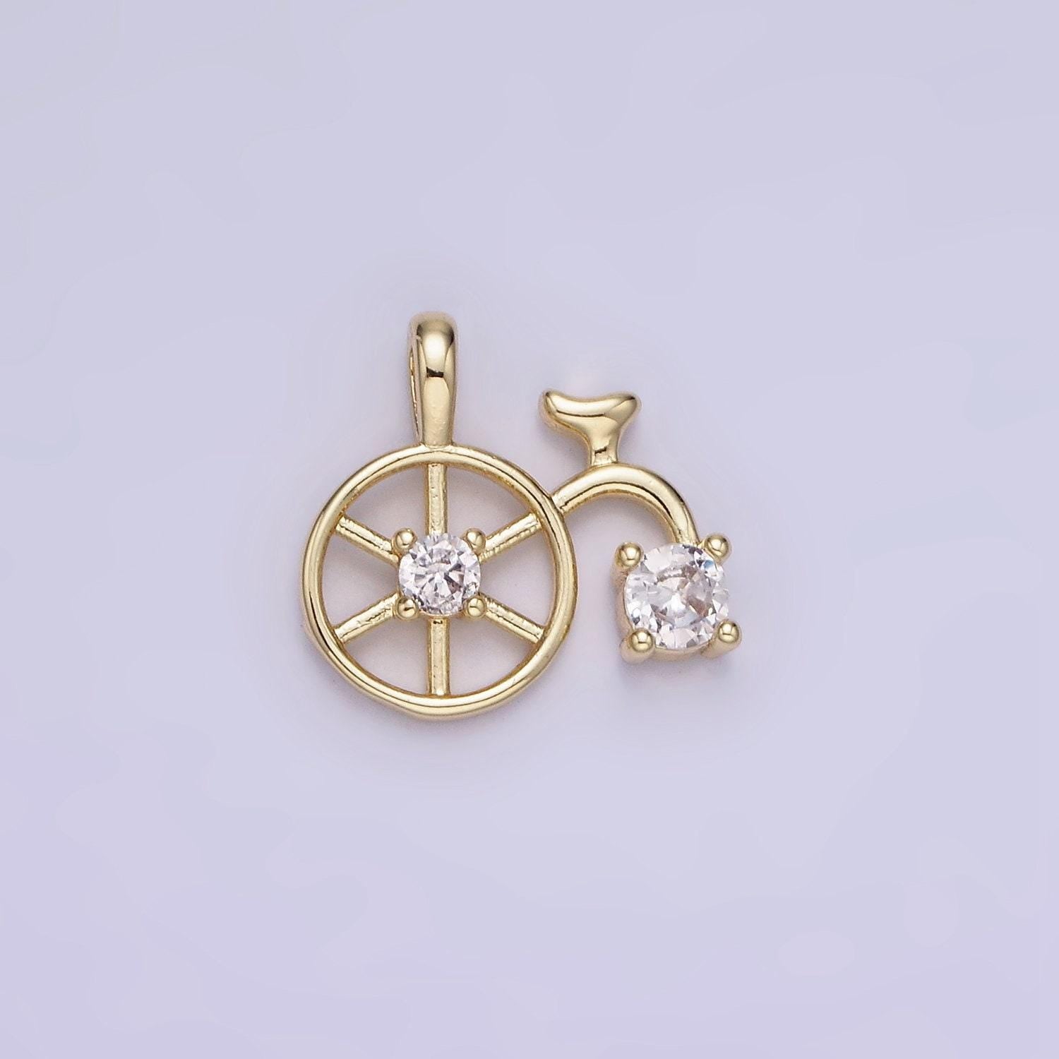 14k gold filled cz high wheel bicycle charm | aa-1201