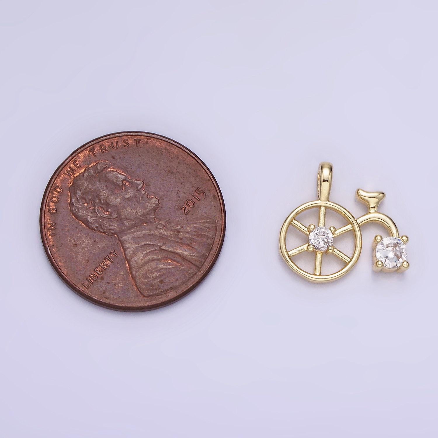 14k gold filled cz high wheel bicycle charm | aa-1201