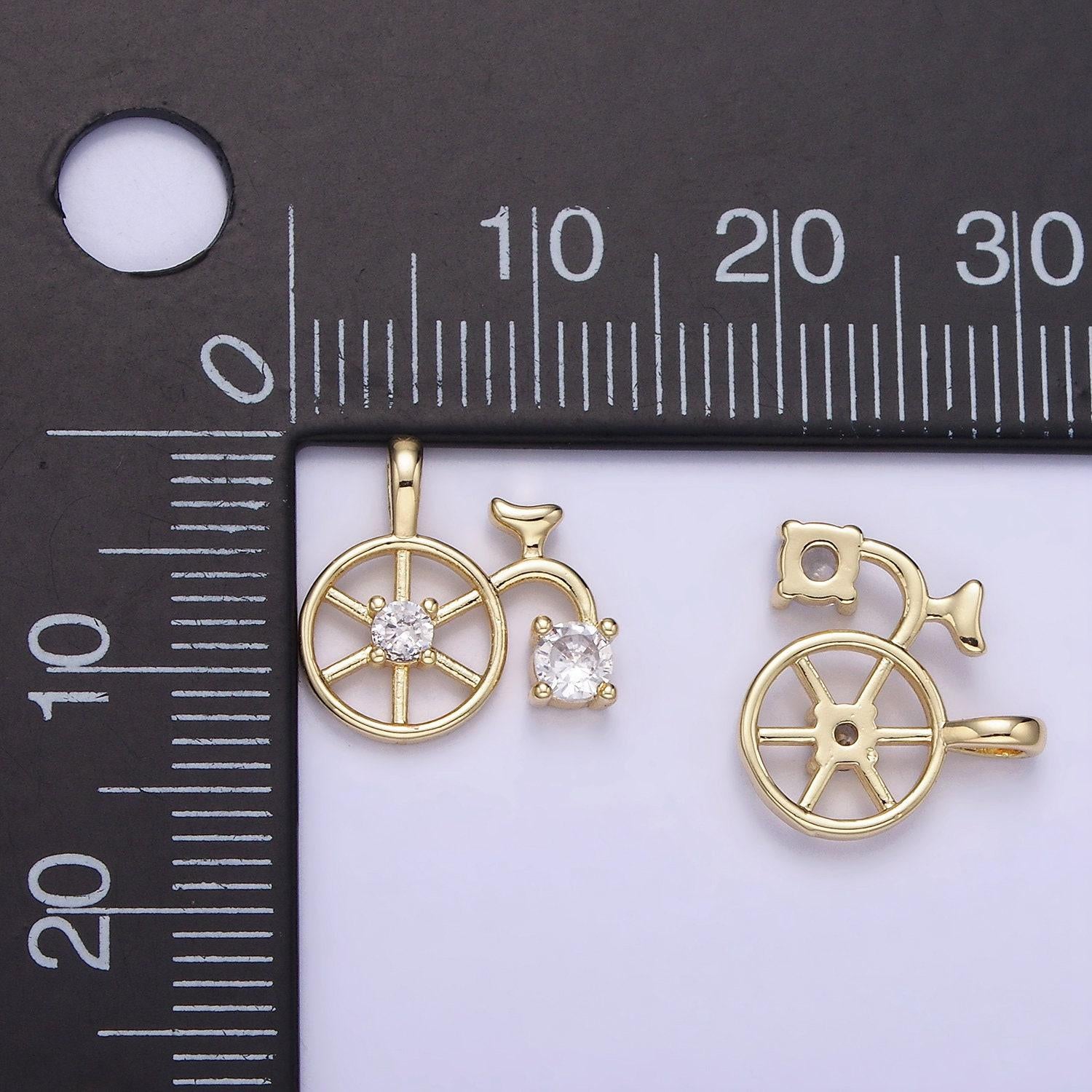 14k gold filled cz high wheel bicycle charm | aa-1201