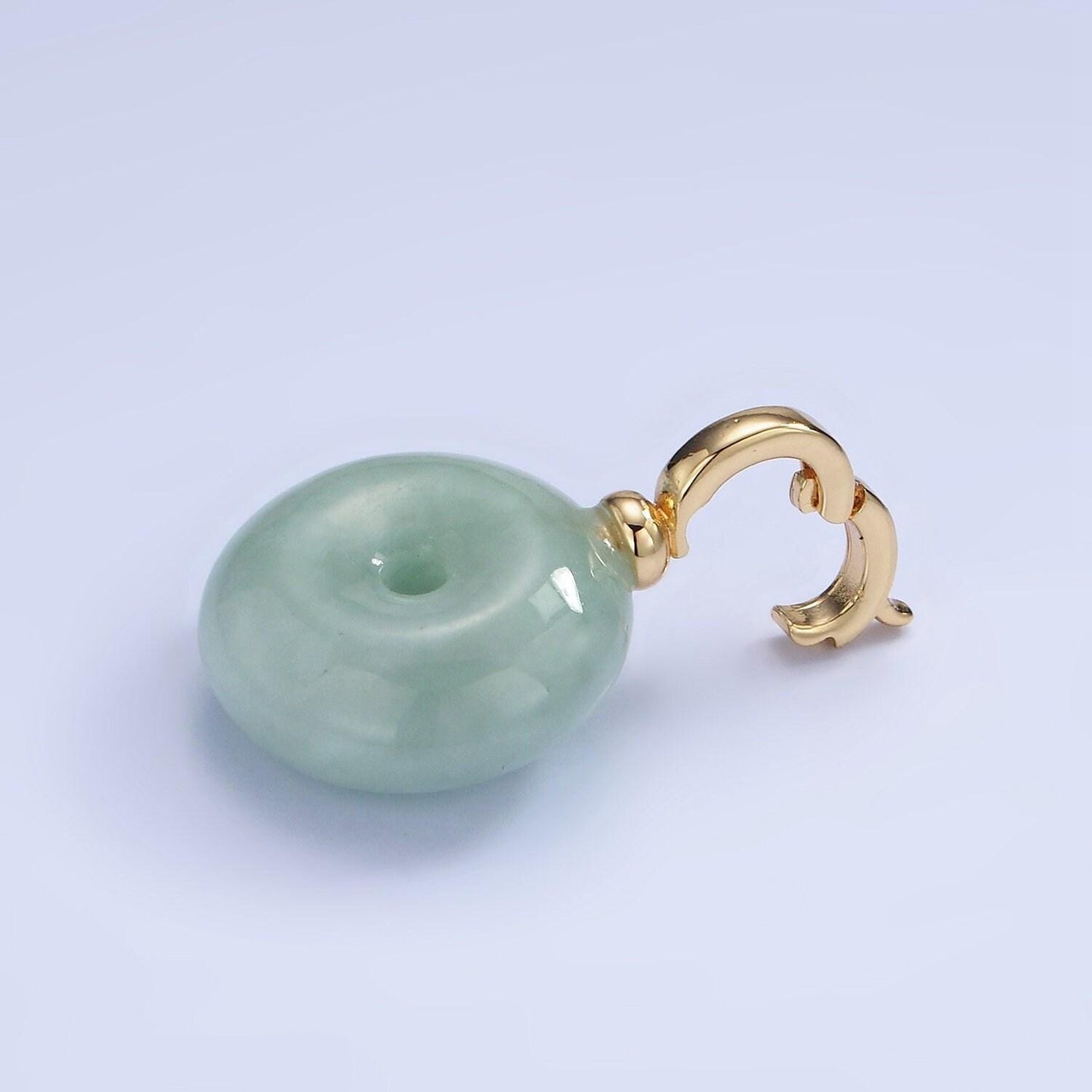14k gold filled 25mm green jade donut with open bail pendant for necklace | aa-1200