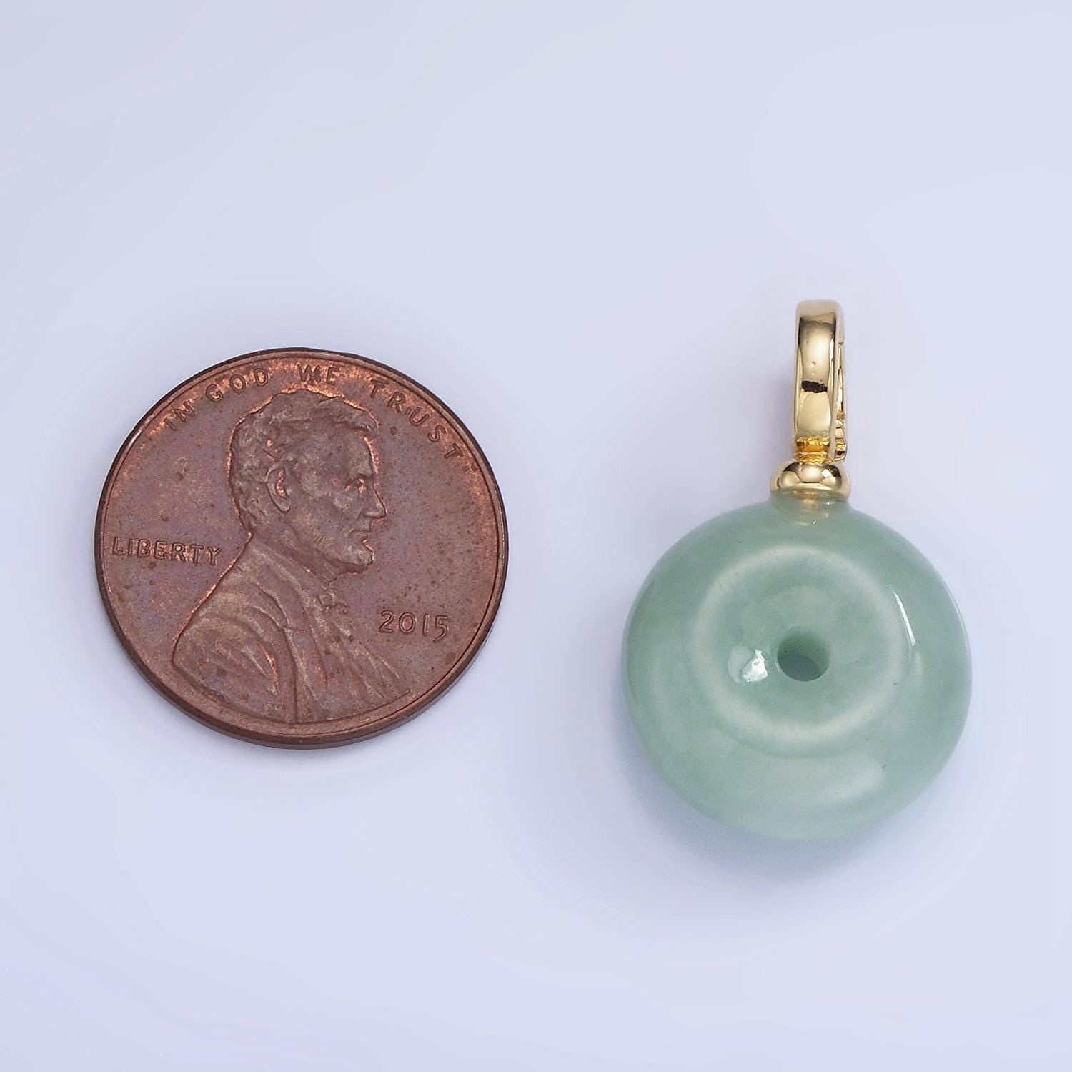 14k gold filled 25mm green jade donut with open bail pendant for necklace | aa-1200