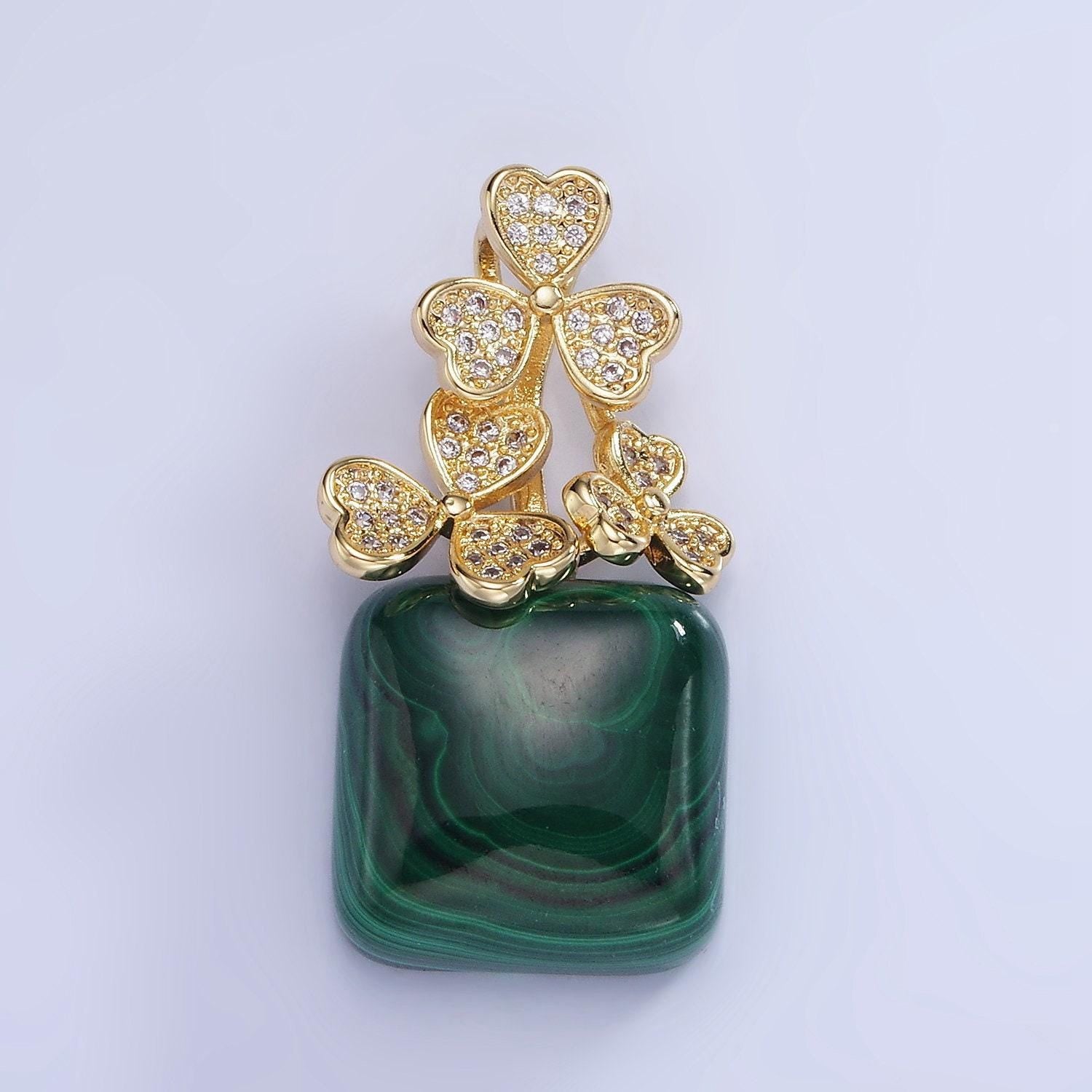 14k gold filled 23mm malachite micro paved cz drill bail pendant | ah-135