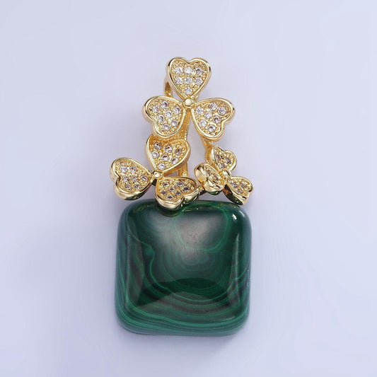 14k gold filled 23mm malachite micro paved cz drill bail pendant | ah-135