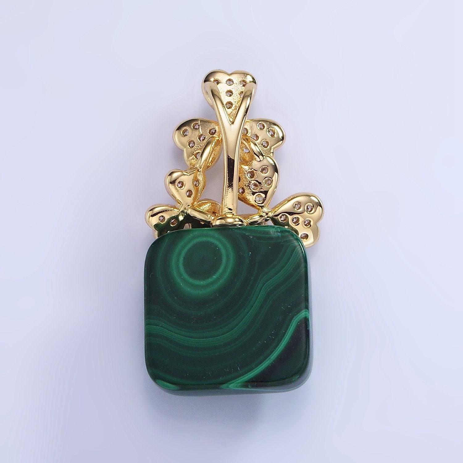 14k gold filled 23mm malachite micro paved cz drill bail pendant | ah-135