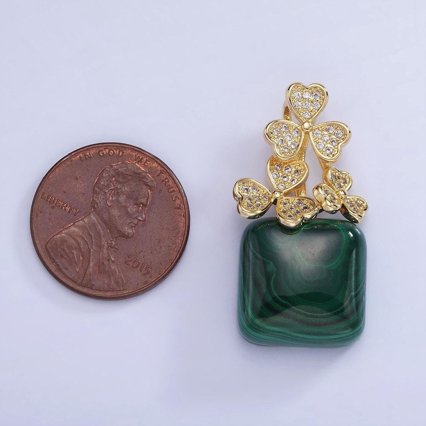 14k gold filled 23mm malachite micro paved cz drill bail pendant | ah-135