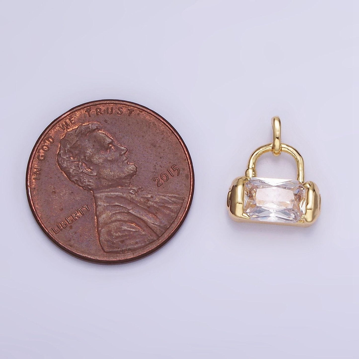 Mini 14k gold filled rectangle cz charm lock purse pendant | aa-1197