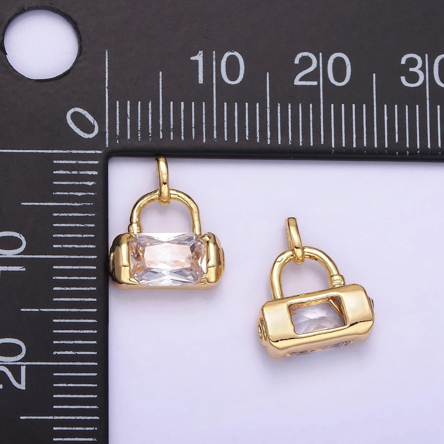 Mini 14k gold filled rectangle cz charm lock purse pendant | aa-1197