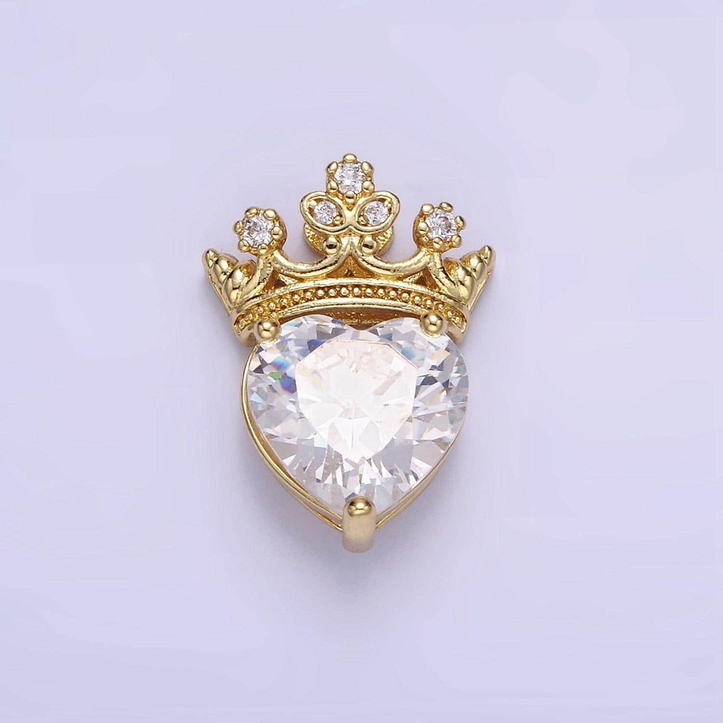 Dainty cubic heart bead with clear cz crown bead spacer for bracelet aa-1190