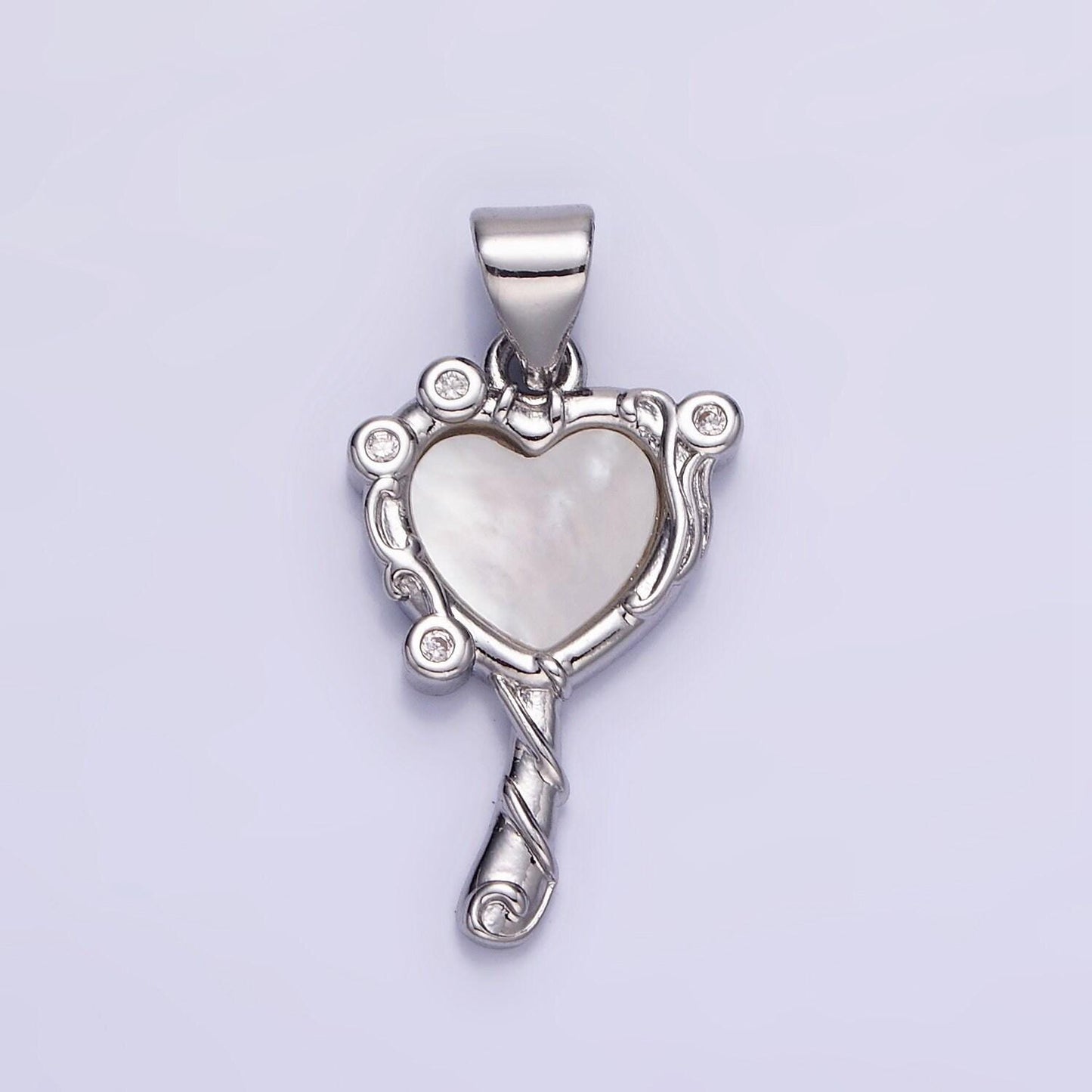 14k gold filled heart mirror shaped charm with shell pearl pendant in gold and silver aa-1189