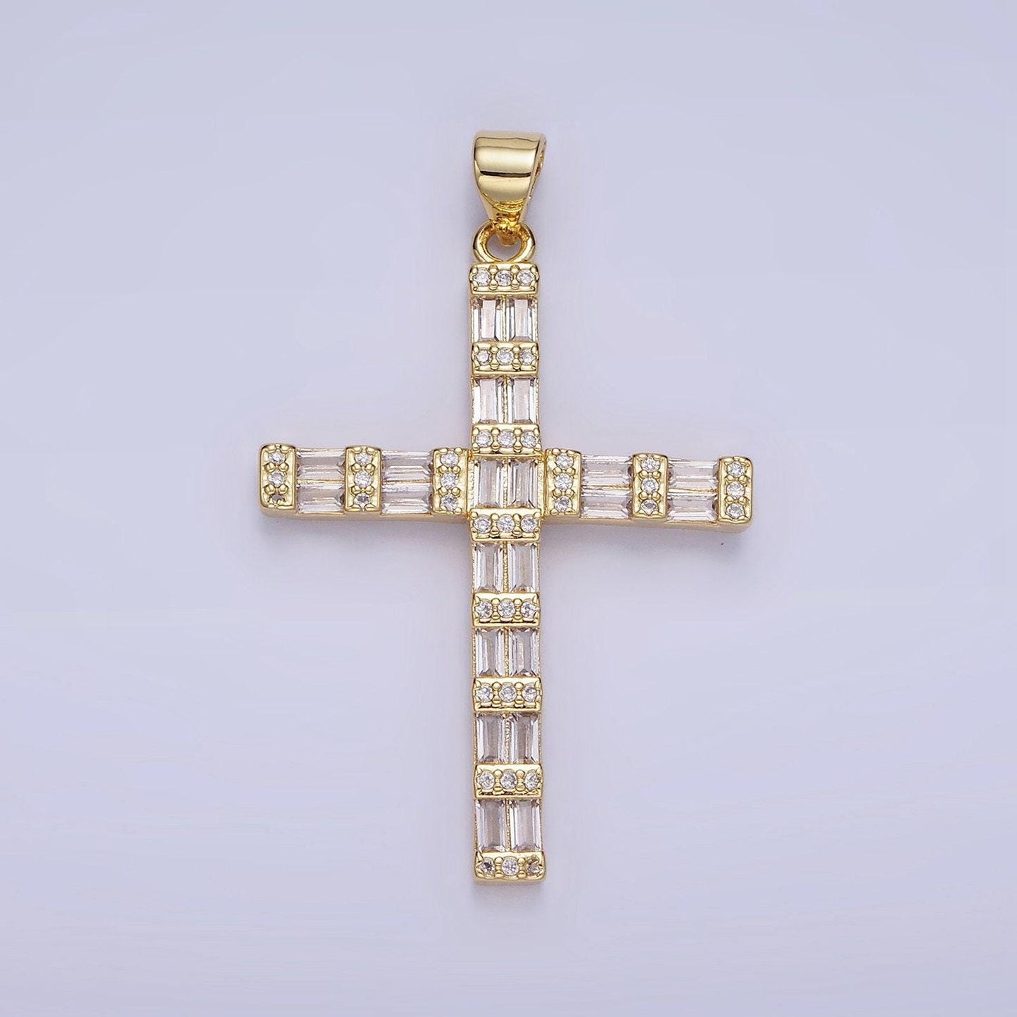 14k gold filled cross charm with clear baguette stone for religious charm | aa1188