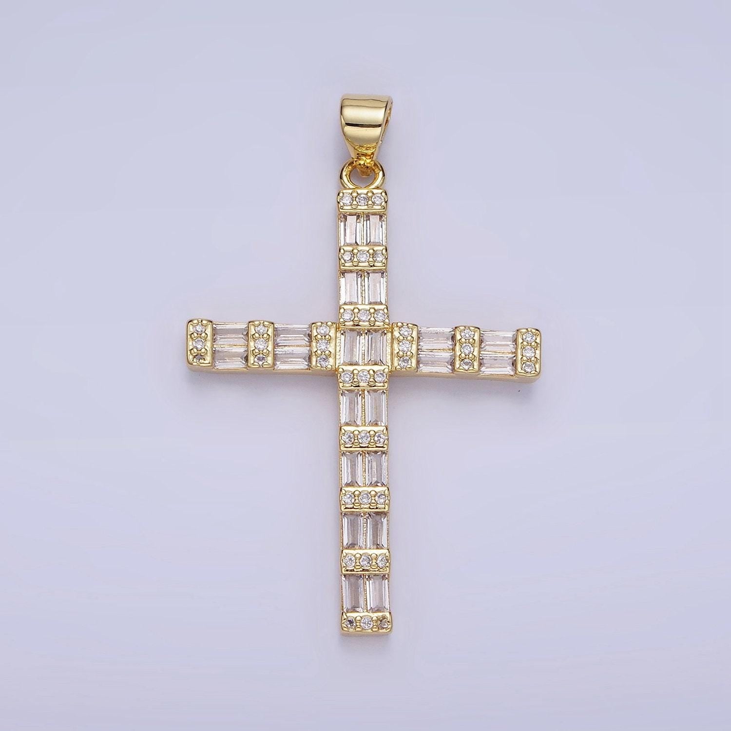 14k gold filled cross charm with clear baguette stone for religious charm | aa1188