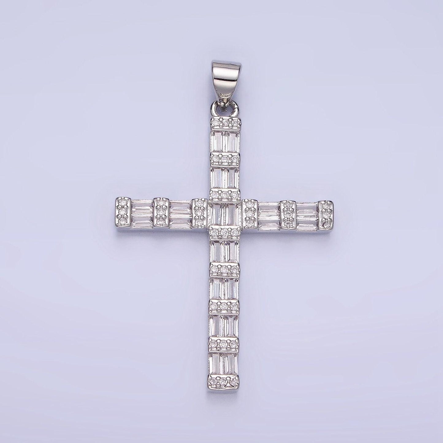 14k gold filled cross charm with clear baguette stone for religious charm | aa1188