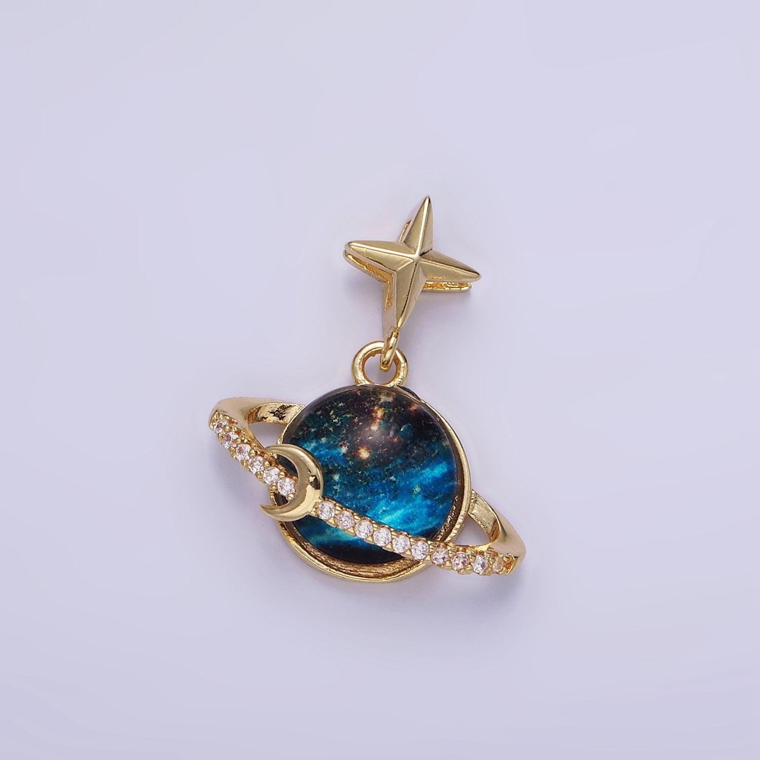 14k gold filled celestial saturn planet micro paved cz star bail pendant | aa-1186