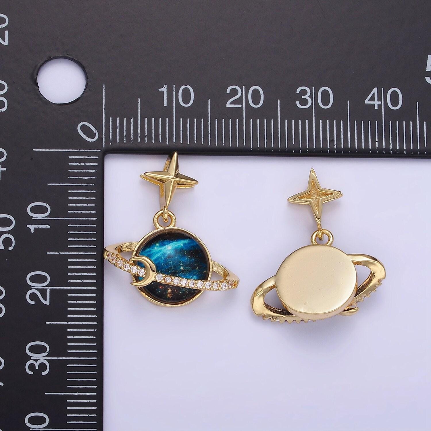 14k gold filled celestial saturn planet micro paved cz star bail pendant | aa-1186