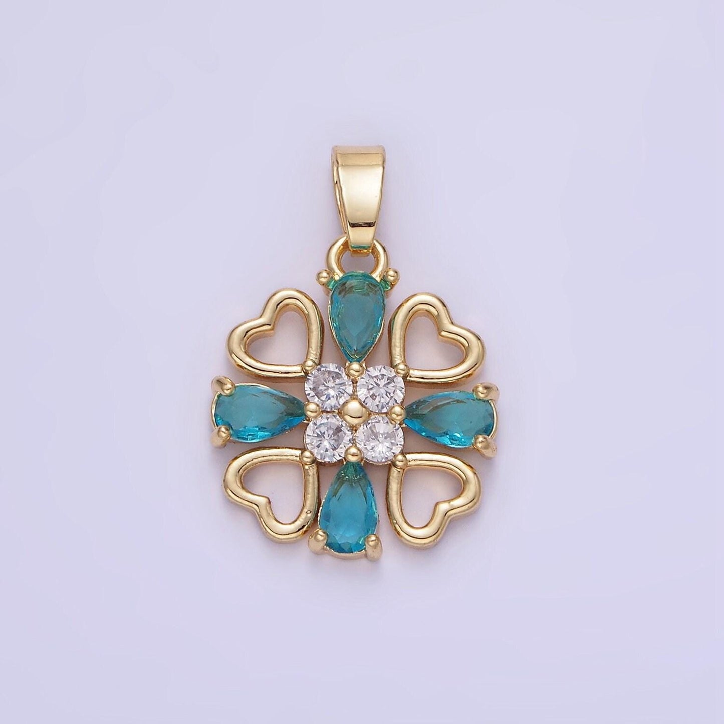 14k gold filled blue teardrop open heart geometric pendant | aa-1184
