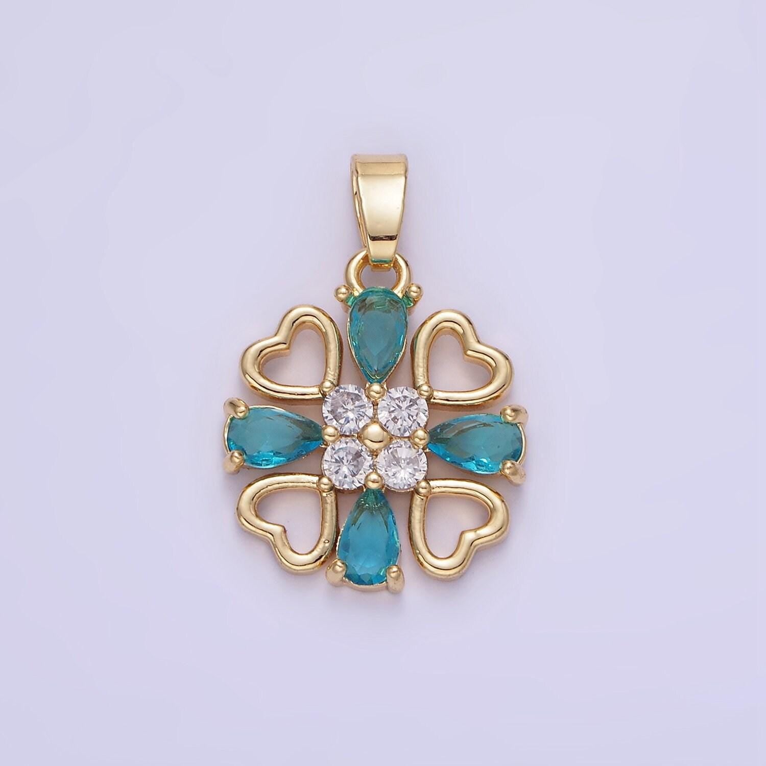 14k gold filled blue teardrop open heart geometric pendant | aa-1184