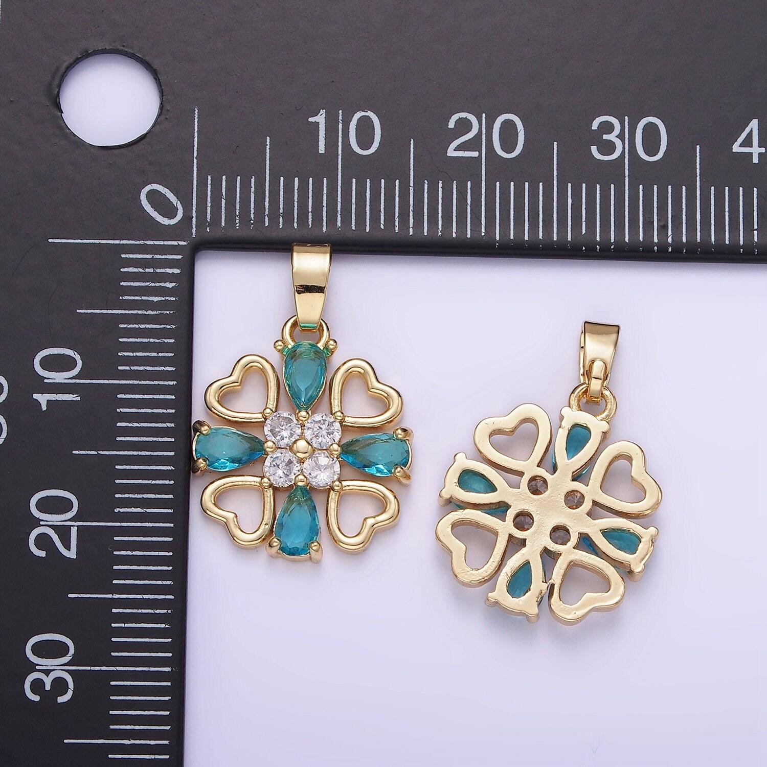 14k gold filled blue teardrop open heart geometric pendant | aa-1184